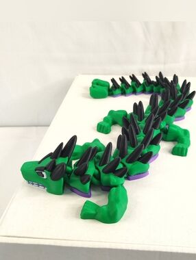 3D Printed Articulated Flexi Dragon Hulk Green Black Spiked Large 16” Toy